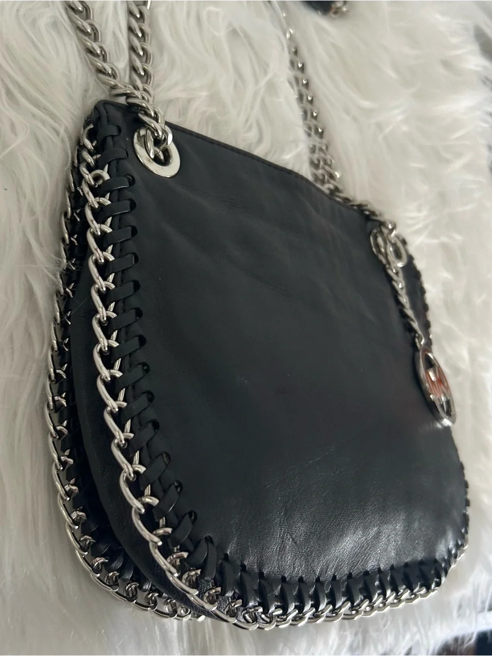 Michael Kors Black Leather Chain Shoulder Bag Silver Hardware